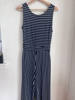 Navy & White Striped Sleeveless Jumpsuit